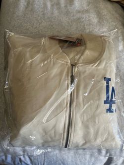 LA Dodgers Cream Zip-Up Bomber Jacket