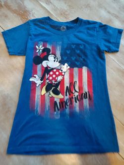 Disney Minnie Mouse All American Graphic Tee Blue Fitted Women's Small