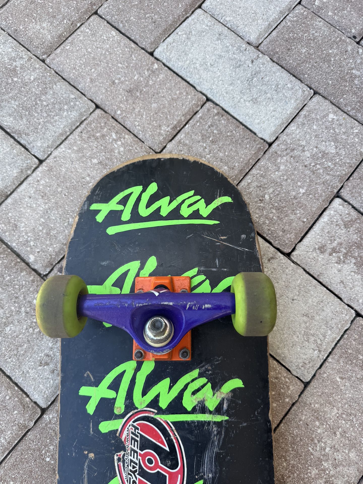Vintage Original Tony Alva Skateboard Tri Logo Lime Green Wheels Venture Trucks