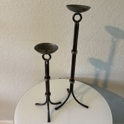 TWO Metal Candleholders Wrapped Stem 