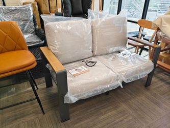 Aluminum Outdoor Patio Furniture Loveseat, All-Weather Outdoor Patio Sofa with Washable Thick Cushion, Patio Sofa Couch for Porch, Balcony, Deck, Yard