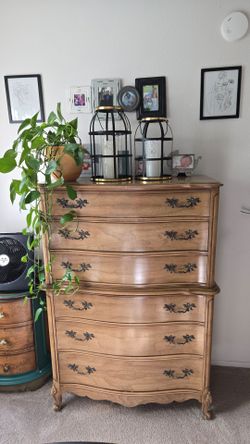 Vintage French Provincial Tallboy 6 Drawer Dresser