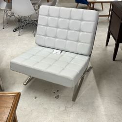 White Faux Leather Barcelona-Inspired Chair