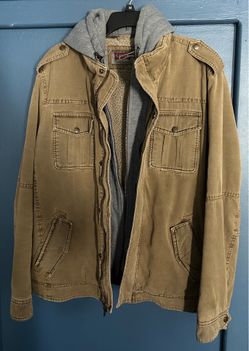 Levi's Mens Utility Jacket Faux Shearling Lined Hooded Zip Up Brown Size XL