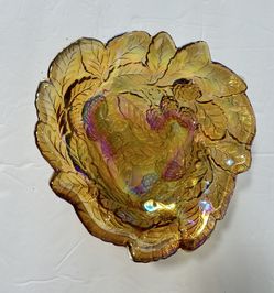 Amber Iridescent Carnival Glass Bowl By Indiana Glass