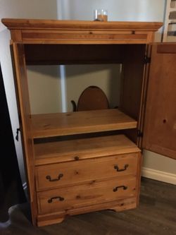 Queen bed. Armoire, and night stand