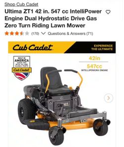 547 cc IntelliPower Engine Dual Hydrostatic Drive Gas Zero Turn Riding Lawn Mower like new