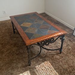 Wrought Iron & Slate Coffee Table