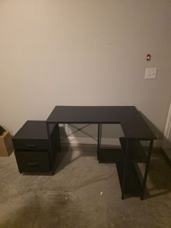 Black L-Shaped Desk with Storage