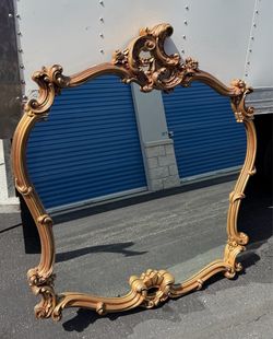 Vintage French Rococo Style Wall Mirror – Large Ornate Gold Frame – 53” x 50”