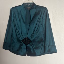 Teal lightweight jacket with matching camisole, size 12