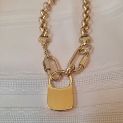 Chunky Goldtone Padlock Necklace 