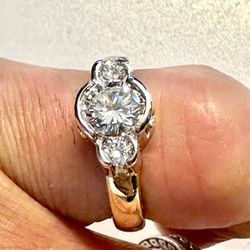 18K Yellow & White Gold 3-Stone Diamond Ring 