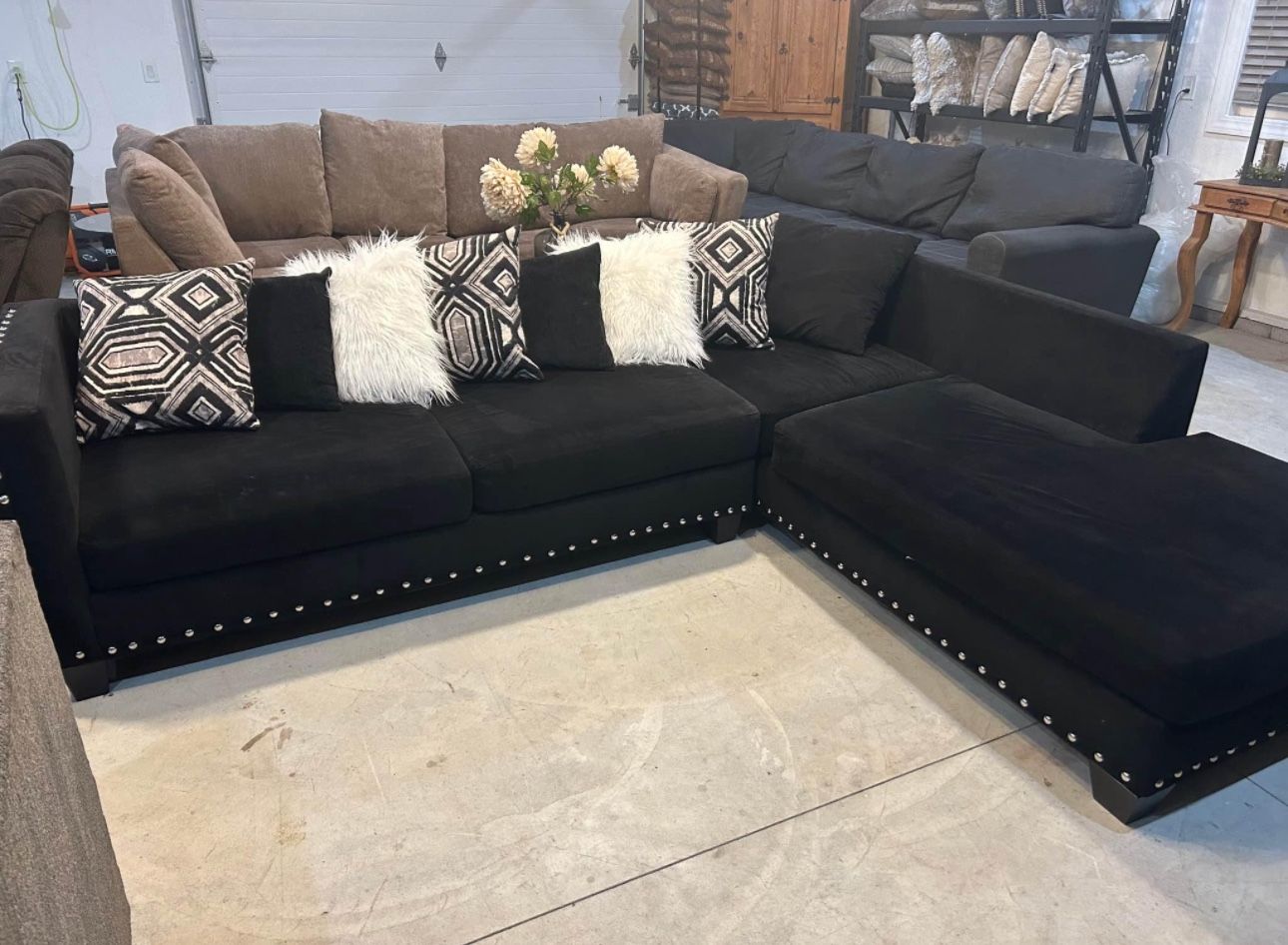 Suede Black Sectional, Beautiful