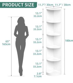 FC Design 5-Tier Corner Shelf 70.8" Tall Modern Free Standing Corner Bookshelf - White