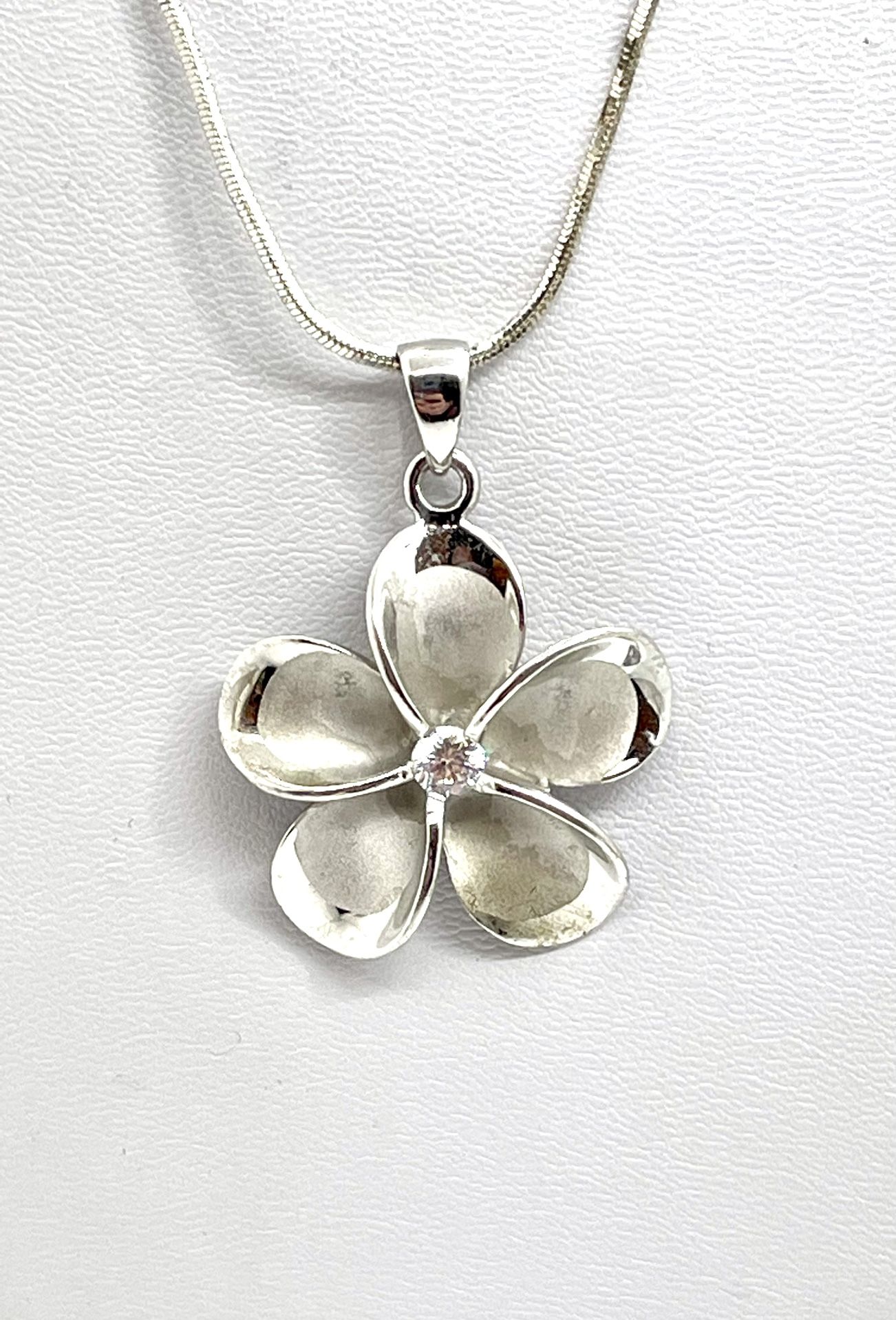 Sterling Floral CZ Pendant Necklace