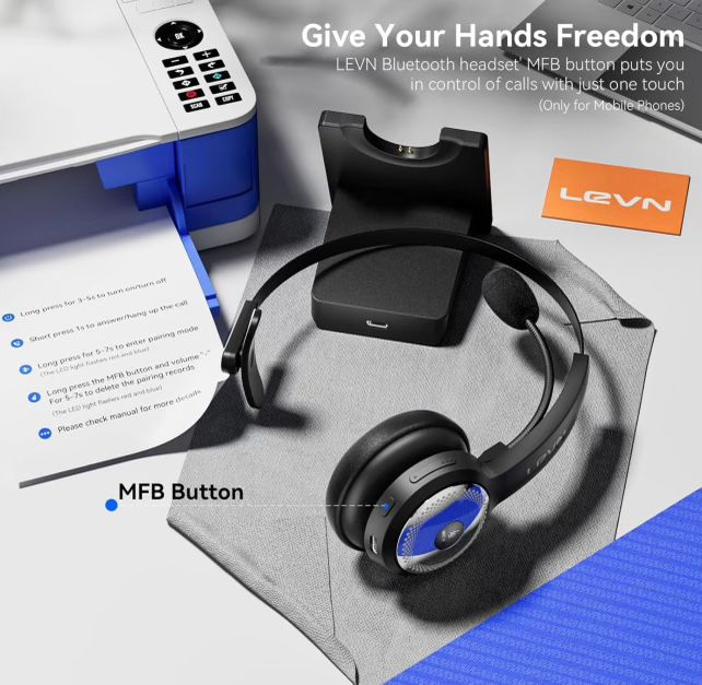 LEVN Bluetooth 5.0 Headset, Wireless Headset with Microphone New