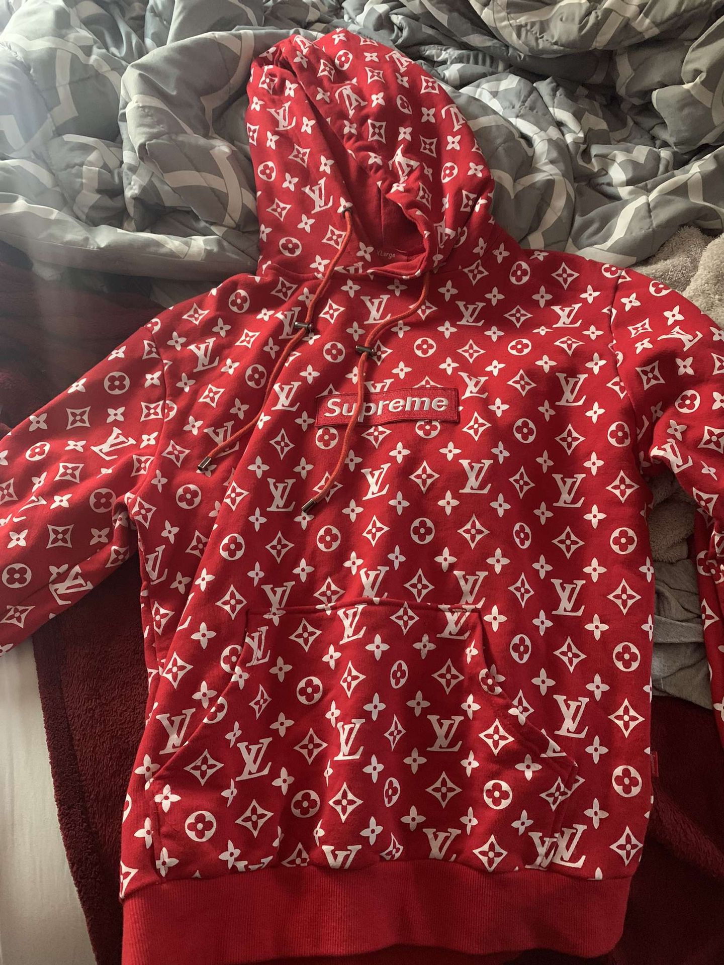 Supreme Louis Vuitton Monogram Red Custom Womens Hoodie - Blinkenzo