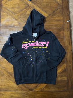 Black Sp5der Zip-Up Hoodie – Size Small