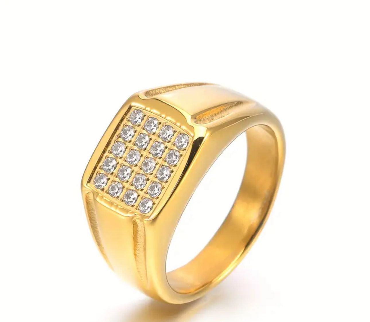 Trendy 18 k gold plated Stainless Steel Ring, Cubic Zirconia Encrusted Men's Ring, HipHop Ring