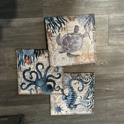 Seahorse , sea turtle  & octopus  on canvas