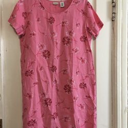 Vintage LL Bean Women’s Pink Floral 100% Linen Shirt Dress in Size 6 Reg