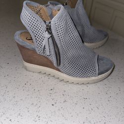 Sofft Wedge Shoes Heels Dillard’s Summer Spring Comfort Blue White Leather Heel 