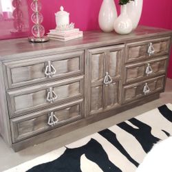 Vintage Dresser Solid Wood Silver with drawers