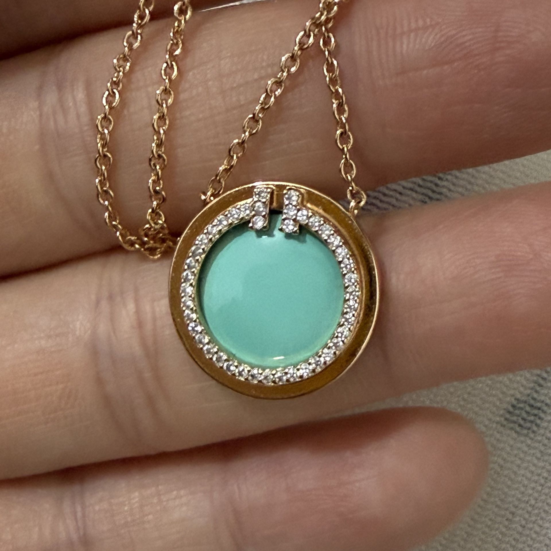 Tiffany Diamond And Turquoise Circle Pendant Necklaces