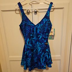 $20     VINTAGE MAXINE OF HOLLYWOOD SWIM DRESS     SIZE 14