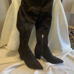 NWOT Marc fisher black faux suede block heel over the knee fabric boots in size 12 