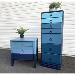 Refinished Blue Gradient Dresser Set