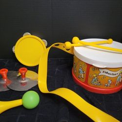 Vintage 1979  Fisher Price Marching Band Drum with Musical Instruments Set #921