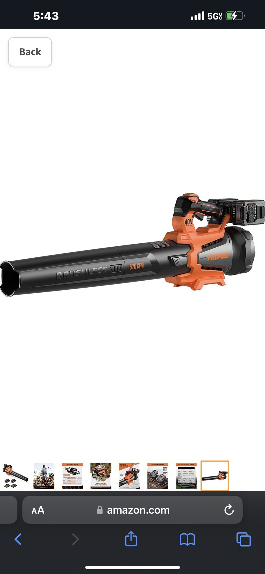FIILPOW 40V 570CFM Leaf Blower, Brushless Leaf Blower Cordless with 2×4.0Ah Battery and Fast Charger, Turbo Mode and 3 Variable Speed Lock, Axial Fan,
