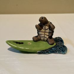 Ceramic Turtle Figurine Riding A Surfboard