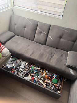 Convertible Grey Couch with Storage Department Underneath