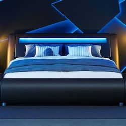 Double bed frame with RGBW LED light headboard