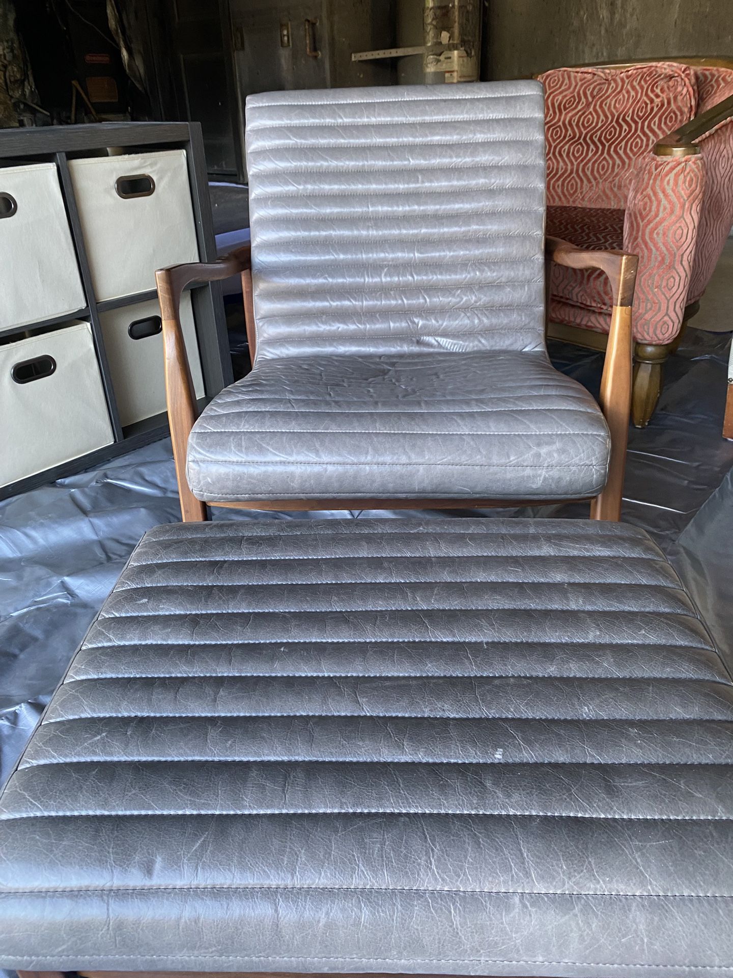 Italian Leather chair And Footrest