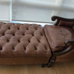 Leather Loveseat, Lounge Chair, And Ottoman