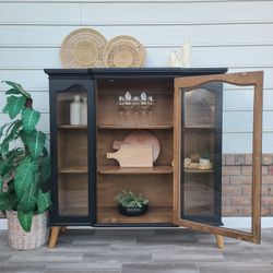 Back Solid Wood Display Cabinet Top Hutch With Wooden Legs 