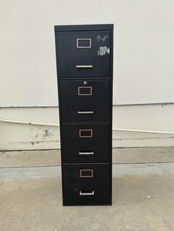 Sleek Heavy-Duty 4-Drawer Black Metal Vertical Filing Cabinet 52" x 18" x 15.5"