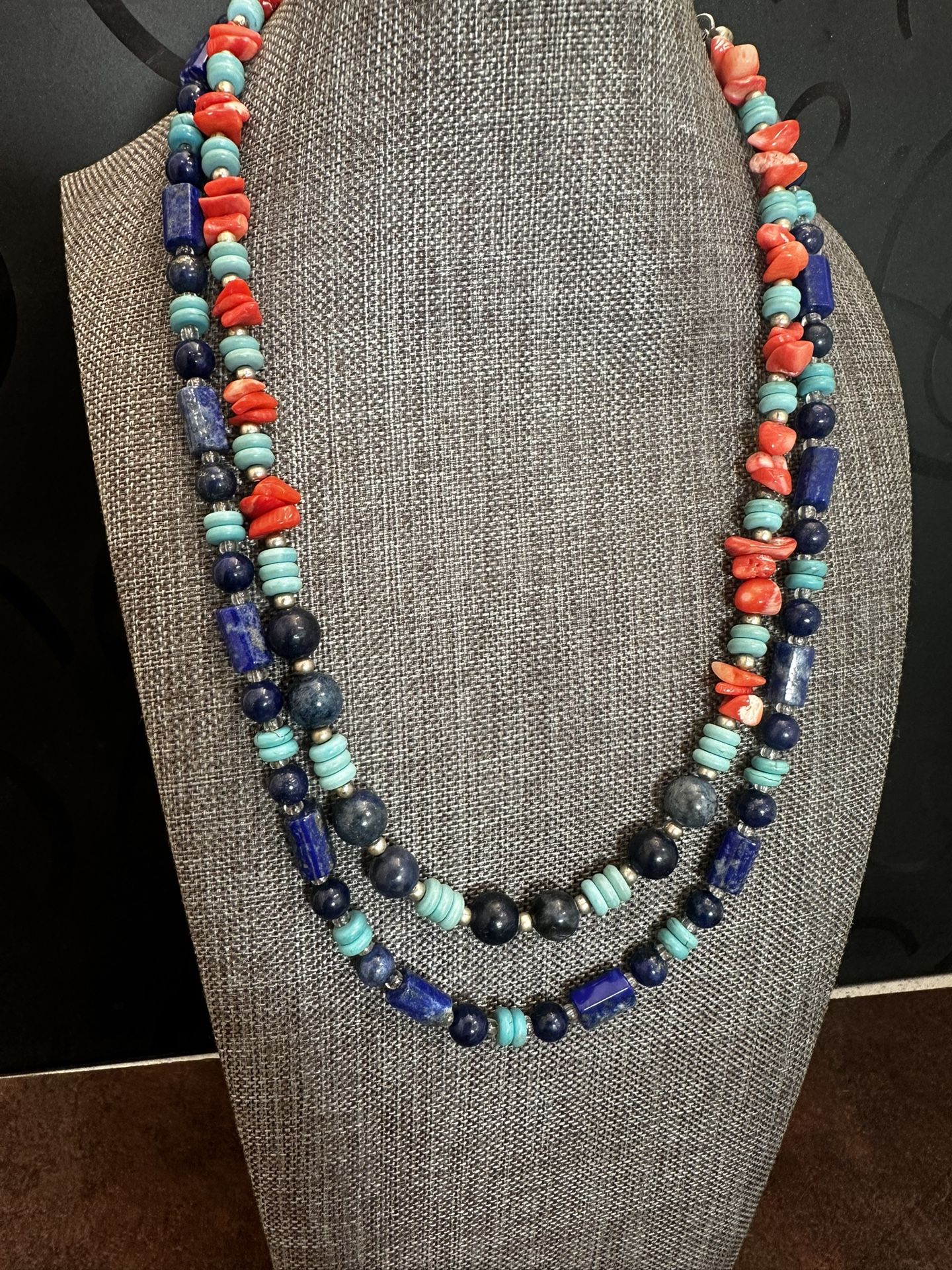 Handmade Lapis Lazuli And Orange Coral Necklace 
