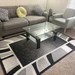 Sofa Set With Center Table, Side Table & Rug