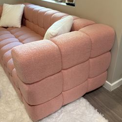 Pink Bubble Modular Modern Boucle Sofa With White Fur Pillows