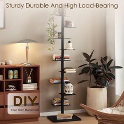 9-Tier Metal Spine Bookshelf - Vertical Tower for Booksfor Small Spaces, Multipurpose Corner Bookshelf, Tall & Narrow Ladder Bookcase, Ideal Book Disp