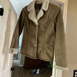 Suede Jacket with Fur Collar - Size XL