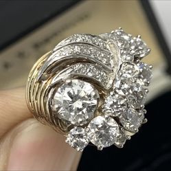 Natural Mined Diamond Ring 14K Gold  Cocktail Vintage 2.63TCW
