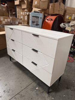 White 6-Drawer Dresser with Black Handles