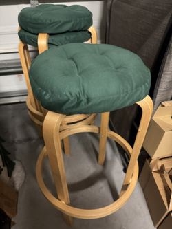 Wooden Stackable Bar Stools With Removable Hunter Green Cushions (Set Of 3) 30 Inches High