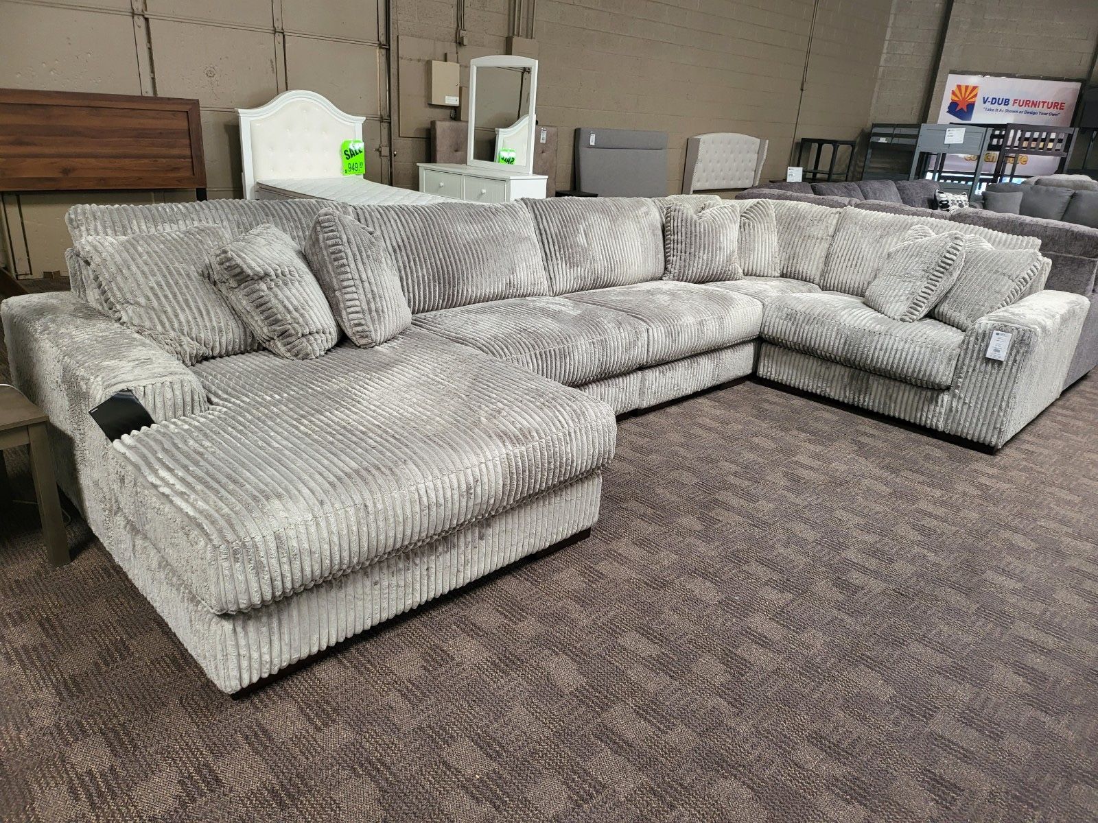 Super Soft Grey Corduroy Sectional Couch